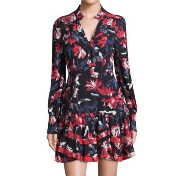 TANYA TAYLOR | 100% Silk Floral Poppy Tulip Print Dress Sz 4 - Picture 1 of 11